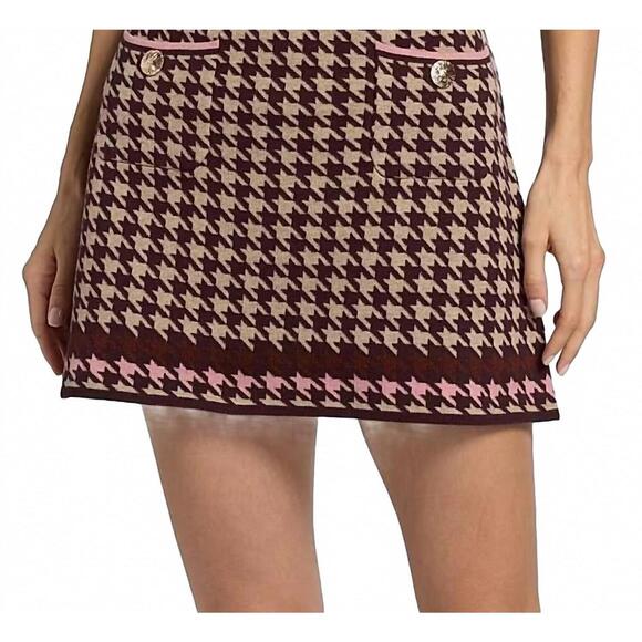 NEW CARA CARA lynne mini skirt in houndstooth multi taupe